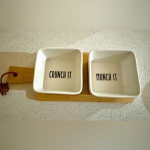Ceramic Snack Bowls on Wooden Tray - Crunch It, Munch It